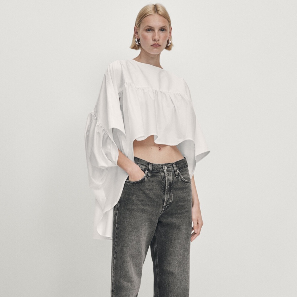 Massimo Dutti cropped shirt with gathering and ruffles